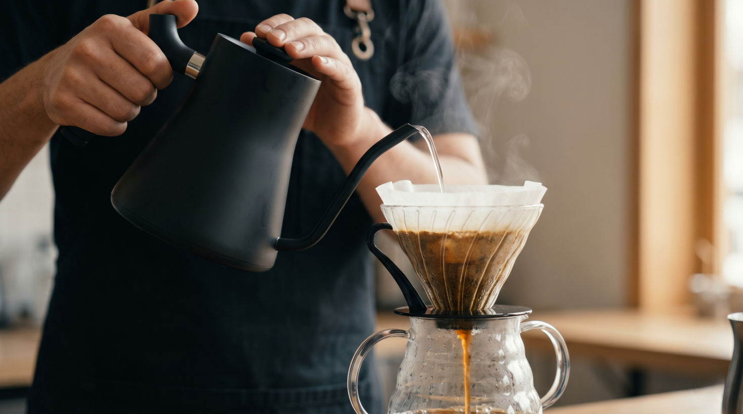 دم‌آوری تخصصی قهوه به روش V60.