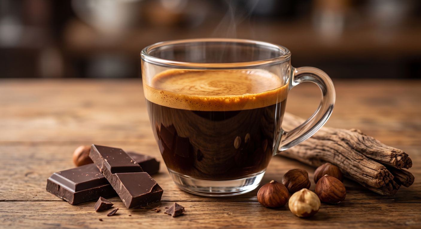 فنجان اسپرسو با شکلات تلخ و فندق